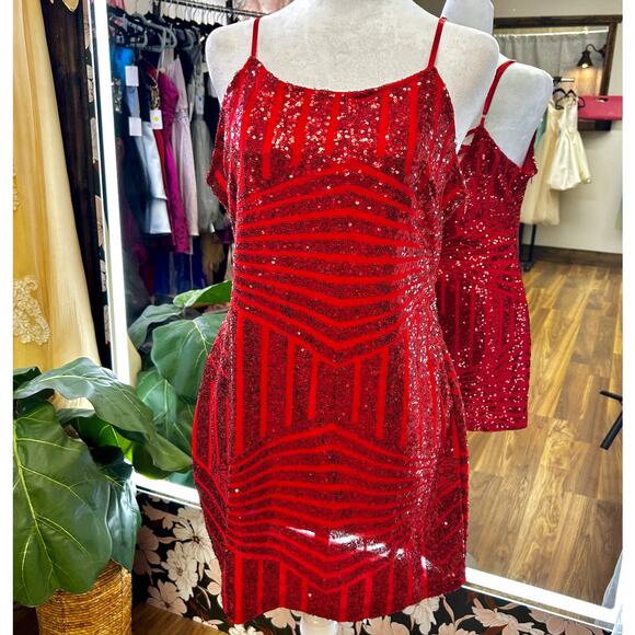 Sexy Red Sequin Mini Dress Lace -Up S Corset Party Bodycon NYE Holidays Cocktail - Picture 2 of 8